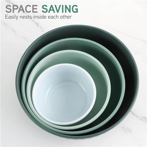 Plastic mixing bowls set with lids nesting prep bowls food storage kitchen set - Picture 4 of 7